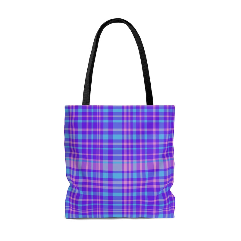 Purple Plaid AOP Tote Bag