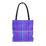 Purple Plaid AOP Tote Bag