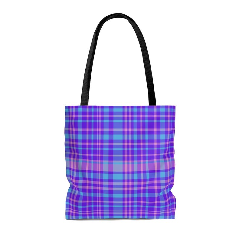 Purple Plaid AOP Tote Bag