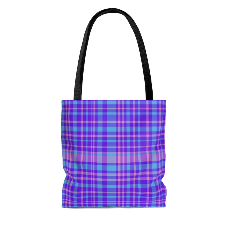 Purple Plaid AOP Tote Bag