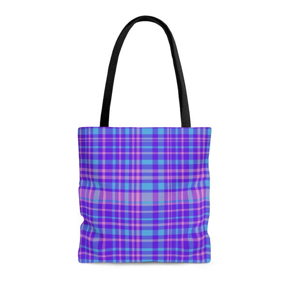 Purple Plaid AOP Tote Bag